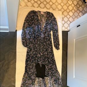 Buddy Love Black Floral Midi Dress with Lilac and Pink Blooms